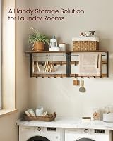VASAGLE Wall-Mounted Coat Rack Shelf 10 Removable Hooks Rustic Brown Black view 3