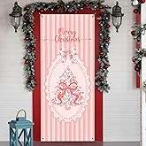 MKIJUHB Pink Christmas Tree Door Cover, Coquette Xmas Grandmillennial Decoration Doorway Door Curtains Banners Backdrop Background Decor for Indoor Outdoor, Winter Party Decorations, 35 * 79 Inch