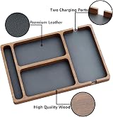Lawnrden Valet Tray, Walnut Nightstand Organizer with Leather Inlay view 6