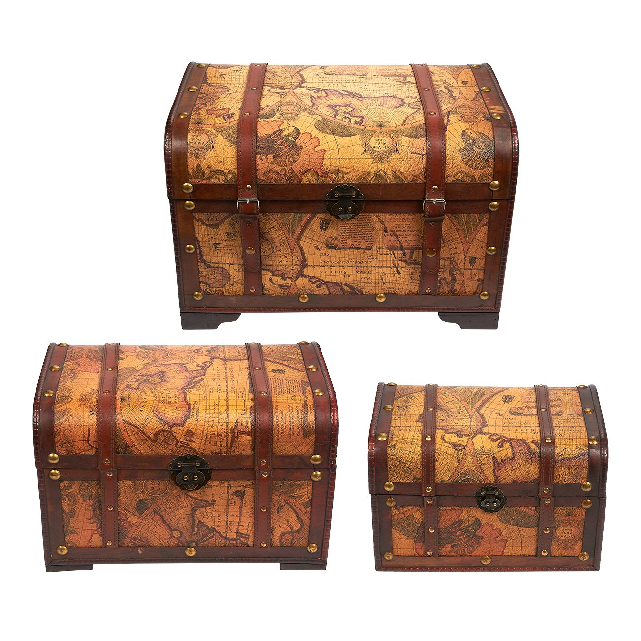 Juvale Wooden Chest Trunk, 3Piece Storage Trunk and Chests Map