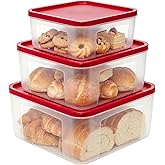 REDANT Plastic Food Storage Containers with Lids Airtight - Large Meal Prep Containers Reusable for Freezer - Bread Box for Cookies, Sandwich, Cake &amp; Muffin, Leak-Proof &amp; Stackable, Square, 3 Pcs