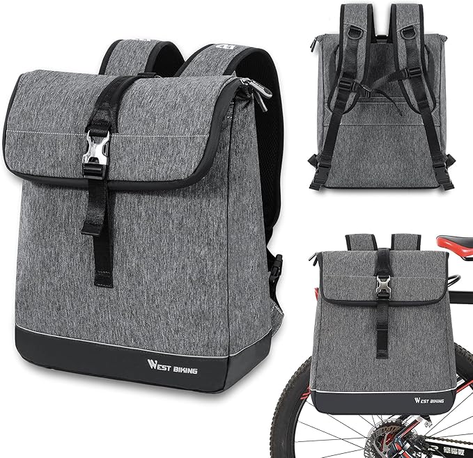 Bicycle Pannier Bag with Backpack Conversion, Bike Rear Seat Trunk Bag