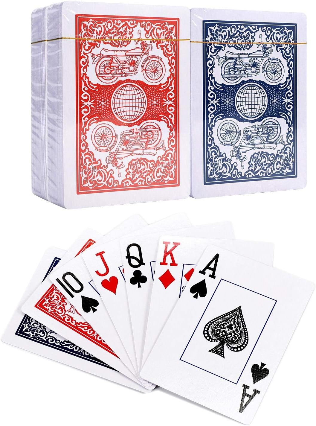 Vinsani Motorbike Playing Cards, Poker Size Standard Index, 4 Decks of Cards (2 Red and 2 Blue), for Blackjack Euchre