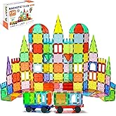 EchoPlan Magnetic Tiles, 130PCS Magnetic Blocks with 2 Cars, Magnet Tiles 3D Clear Building Blocks Set, STEM Sensory Educational Toys Gift for Toddlers Kids Boys 3 4 5 6 7 8 9+ Year Old