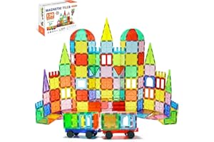 EchoPlan Magnetic Tiles, 130PCS Magnetic Blocks with 2 Cars, Magnet Tiles 3D Clear Building Blocks Set, STEM Sensory Educational Toys Gift for Toddlers Kids Boys 3 4 5 6 7 8 9+ Year Old