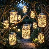 Woanger Solar Mason Jar Lights with Hangers, 20 LED Waterproof, 18 Pack | Jars and Hangers Included, Plastic Lanterns for Patio Garden Porch Yard Wedding, Fairy String Outdoor Decor Lights