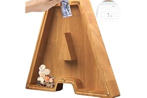 BOALORD Piggy-Bank for Kids Boys Girls Large Piggy Banks 26 English Alphabet Letter,Personalized Wooden,Transparent Money Saving Box Custom Text Name DIY Creative Gift for Real-Money (A)