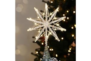 Luxspire Christmas Tree Topper, Lighted Star Tree Topper with USB Remote Control, 10"Clear Metal Christmas Decorations Lights,Light Up Xmas Tree Star Vintage Modern Ornaments for Home Party, Champagne