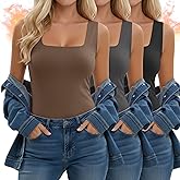 Velvelhall 3 Pack Women's Thermal Tank Tops, Fleece Lined Square Neck Underwear Tops Sleeveless Warm Camisole Base Layer Vest(Black, Dark Gray, Warm Brown,X-Large)