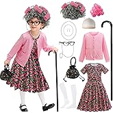 CCJRLM Old Lady costume for kids 100 Days of School Costume for Girls 100th Day of School Dress Up Grandma Granny Outfit
