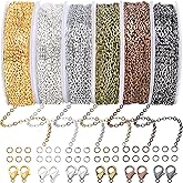 Jishi Chains Jewelry Making Supplies, 60ft Cable Link Chains for Making Jewelry Necklace Earring Bracelet Findings DIY Craft Kit for Adults, 6-Color 2mm Gold Silver Copper Plated Metal Link Rolls Bulk