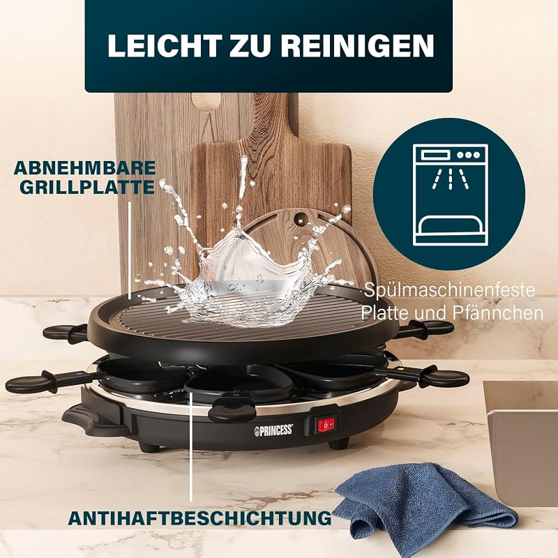 Raclette 6 Grill Party, 2–6 Personen, Steingrillplatte 30 cm, 800 W, Schwarz [162725]