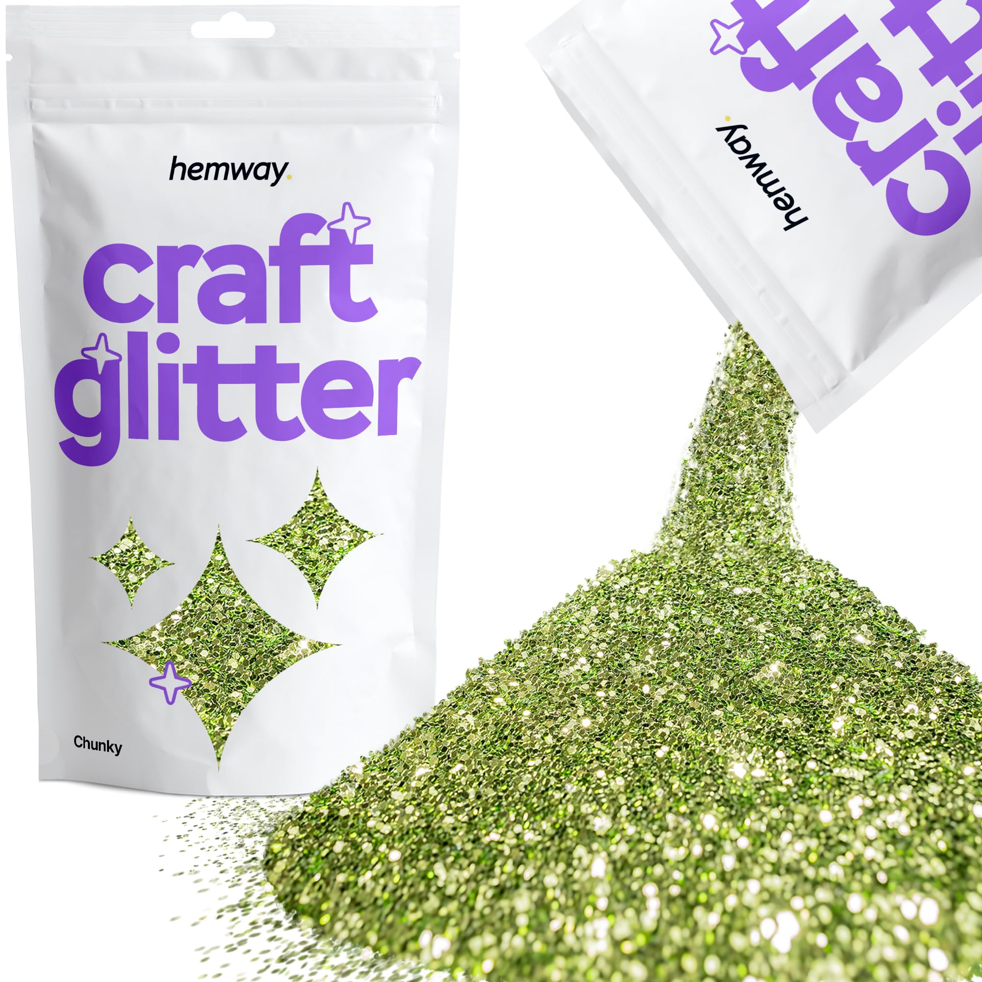 Hemway Craft Glitter Olive Green 100g Chunky Glitter for Crafts, Resin, Cosmetic, Nail, Face, Body, Festival, Tumblers, Art, Candle, Crafting
