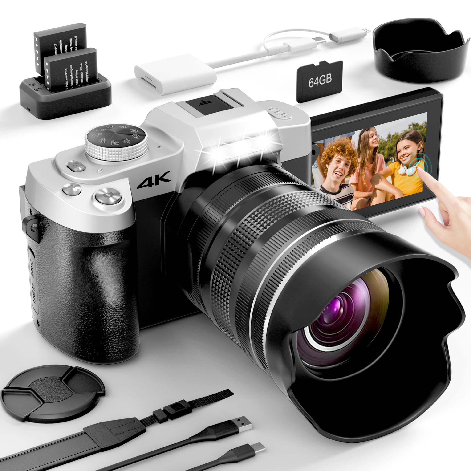 Photo 1 of Yatao Cameras for Photography & Vlogging,75MP 4K Digital Camera with Flip Touchscreen, 10X Optical Zoom, WiFi, 64GB TF Card, Card Reader, Compact YouTube Camera for Travel, Beginners, Creators