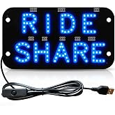 Taxi LED Sign for Car Windshield, USB Ride Share Display, Suction Cups (RS) | Blue outward-facing LED sign for taxi and ride share pickups, with 5V USB power, inline switch, and windshield suction cups