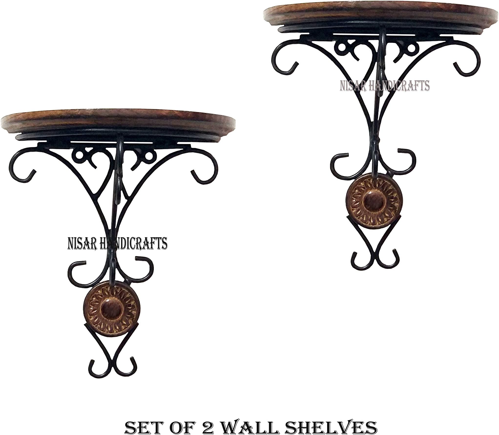 Decorlay Set of 2 Beautiful Wood & Wrought Iron Fancy Wall Bracket for Living Room Wall hanging Home Decor | Black & Brown