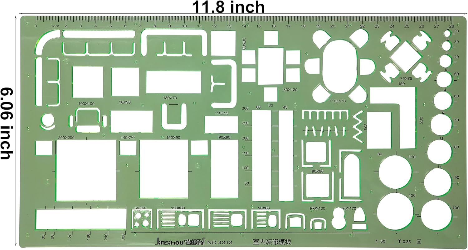 CSPRING 6PCS Plastic Clear Green Color Measuring Templates Geometric Rulers for Office and School, Building Formwork, Drawings Templates: Home & Kitchen