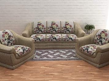 Cloth Fusion Piyazo Floral Printed 10 Pcs Sofa Covers Set of 5 Seater Sofa- Green