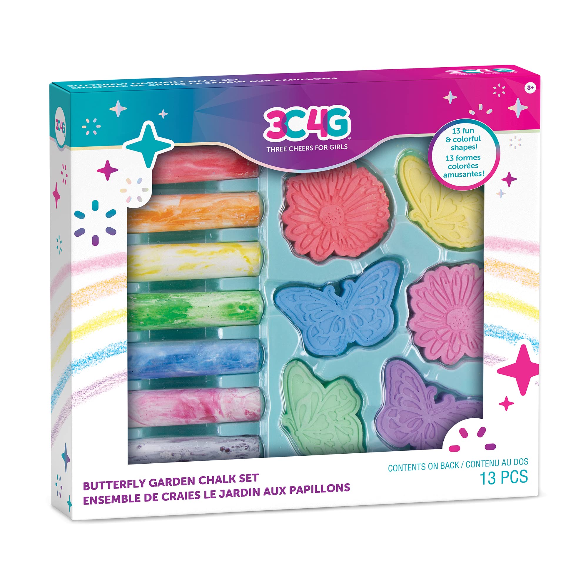 3C4G Butterfly Garden Chalk Set - Bright Sidewalk Chalk for Kids - Outdoor, Washable, Non Toxic, Jumbo Sidewalk Chalk for Toddlers - Fun Butterfly & Flower Shaped Kids Chalk by Make It Real