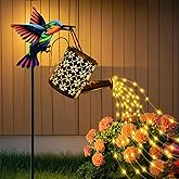 Solar Watering Can with Cascading Lights Outdoor Garden Decor, Hummingbird Shaped Hook Gardening Gifts for Mom Women Grandma Birthday, Solar Lights for Garden Decorations Patio Yard Lawn Backyard