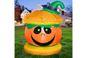 FUNFANSO 4FT Halloween Inflatable Hamburger Pumpkin Holiday Yard Outdoor Decorations, Adorable Blow up Hamburger Pumpkin Festival Decor with Bright LED Lights Suitable for Garden Lawn Indoor Home Party Decor