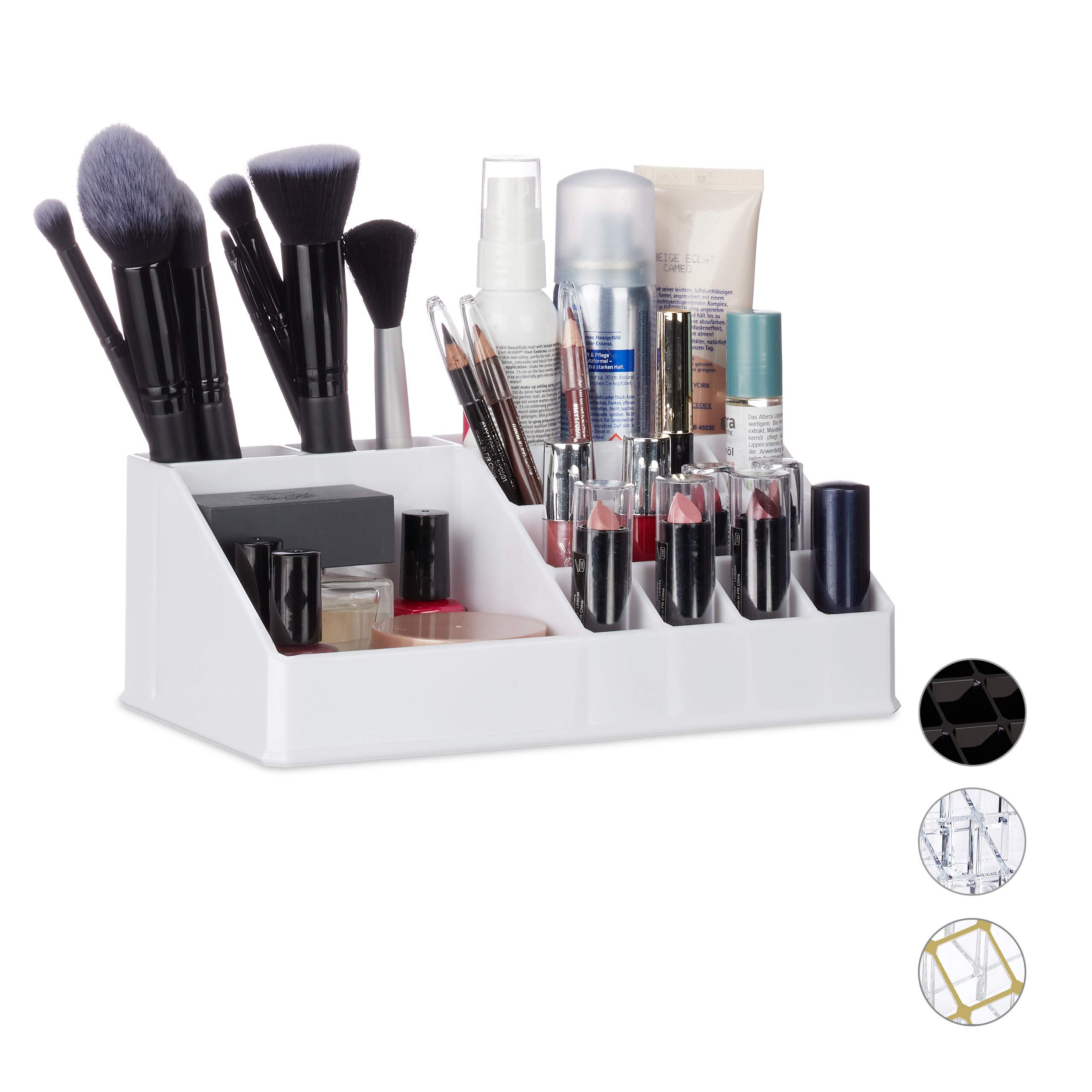Relaxdays Cosmetic Organiser, Makeup Kit for Lipstick, Nail Polish, Acrylic Jewellery Stand, White