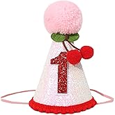PATRDIO Cherry 1st Birthday Hat - Sweet One Party Decorations, Pink Glitter First Crown for Girls, Fruit Themed Cake Smash, Pink Felt Party Crown