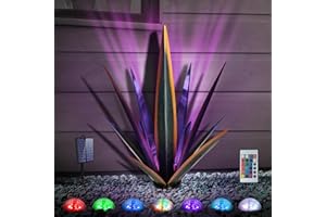 KODIBO Large Tequila Rustic Sculpture, Rustic Metal Agave Plants for Outdoor Patio Yard, Home Decor Hand Painted Metal Agave Garden Yard Statue, Outdoor Lawn Ornaments (Black - L (W/Solar Light))