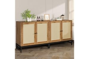AWQM 2PCS Sideboard Buffet Cabinet with Storage,Rattan Storage Cabinet with Doors Accent Cabinet Buffet Table with Metal Feet,Kitchen Console Cabinet Bar Cabinet for Hallway, Living Room,Walnut