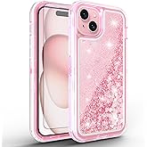 Asuwish Phone Case for iPhone 15 Plus 6.7 inch with Screen Protector Bling Liquid Glitter Clear Hybrid Military Grade Protective Cell Cover i-Phone 15+ iPhone15Plus 5G i i15 + iPhone15 15Plus Pink