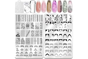 Biutee Nail Stamping Plates Set 2 PCS Large Plate 110 Patterns Nail Art Stamper Scraper Nail Stamp Template Kit French Line Lace Flower Design Masnicure Plates