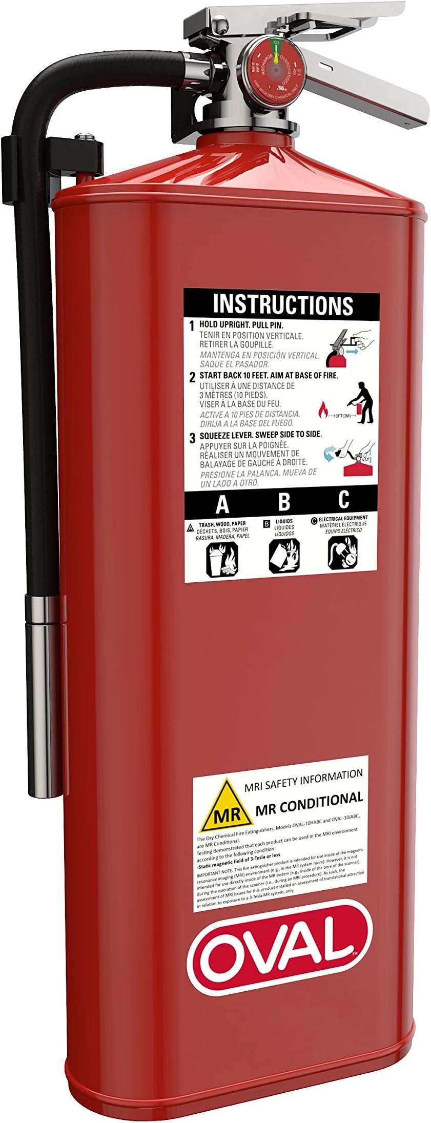 Oval Brand 10 lb ABC Fire Extinguisher Model 10HABC-MR, Nonmagnetic MRI Safe to 3-Tesla