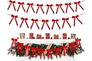 EMPOF Christmas Velvet Bows Garland, 10ft Pre-Strung Christmas Garland Banner with 15 Bows, Indoor Vintage Elegant Velvet Ornaments Home Decor Decorations for Tree Mantle Stair Party Wall Office, Red