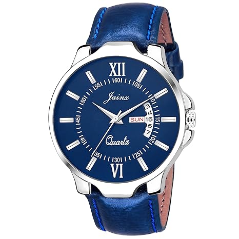 Jainx Blue Day And Date Round Dial Analogue Watch For Men & Boys - Jm302