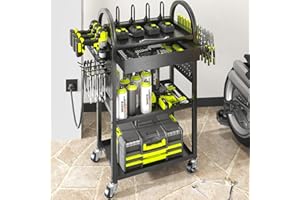 KAFAHOM Power Tool Cart with Charging Station, Rolling Tool Cart with Drawer, Heavy Duty Power Tool Organizer with 360° Silent Wheels,Tool Holder Storage for Garage, Warehouse & Repair Shop