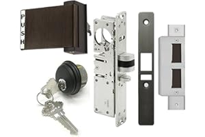 PACIFIC DOORWARE Adams Rite Style Deadlatch Storefront Door Set - Push Paddle Exit, Deadlatch Bolt, with Mortise Lock Cylinder & Two Keys, Durable, Polished Finish, Duronotice Bronze, Left Hand, 1-1/8" Backset
