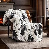 Cozy Bliss Cow Print Faux Fur Throw Blanket, Animal Printed Blankets Super Soft Warm Thick Fluffy Throws Home Decor for Couch Bed Sofa Women (Black&Grey Cow, 50x60 Inches)