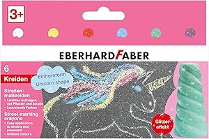 Eberhard Faber 526560 - Straßenkreide Glitzer Einhorn, 6 leuchtende Farben Straßenmalkreide mit Glitzereffekt