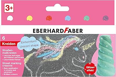 Eberhard Faber 526560 - Straßenkreide Glitzer Einhorn, 6 leuchtende Farben Straßenmalkreide mit Glitzereffekt