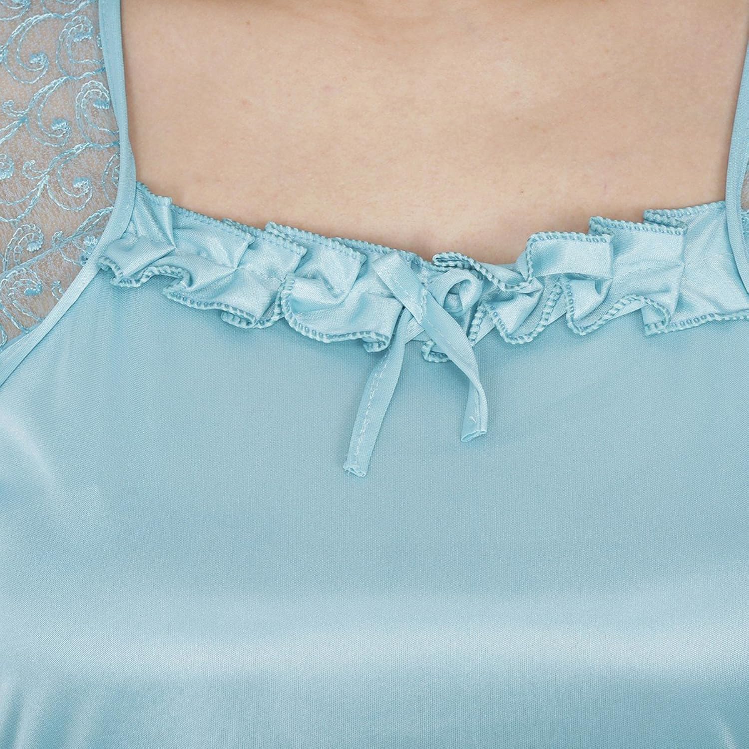 klamotten criss cross sea green satin long nightwear