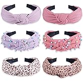 LOVNFC Womens Headbands, 6Pcs Knotted Head Bands No Slip Fashion for Girls Wide Top Knot Turban Colorful Jeweled Embellished