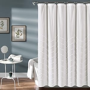 Lush Decor White Chenille Chevron Shower Curtain for Bathroom (72" x 72") (16T003835)