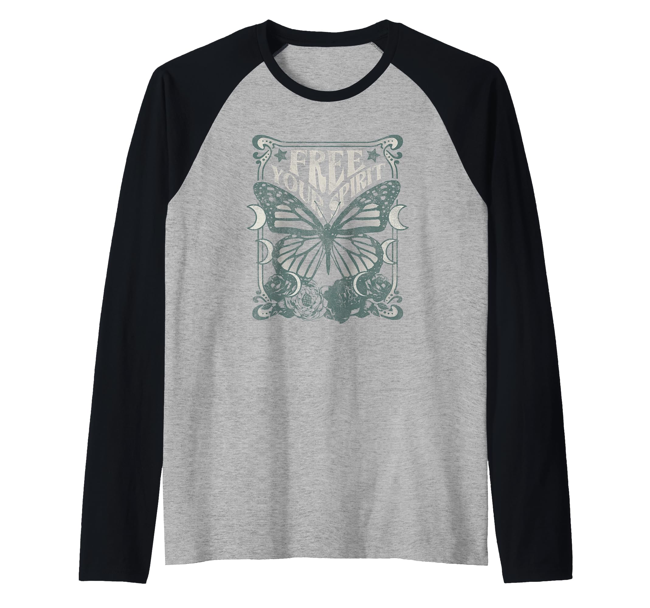 Free Your Spirit Celestial Butterfly Card Raglan Baseball Tee