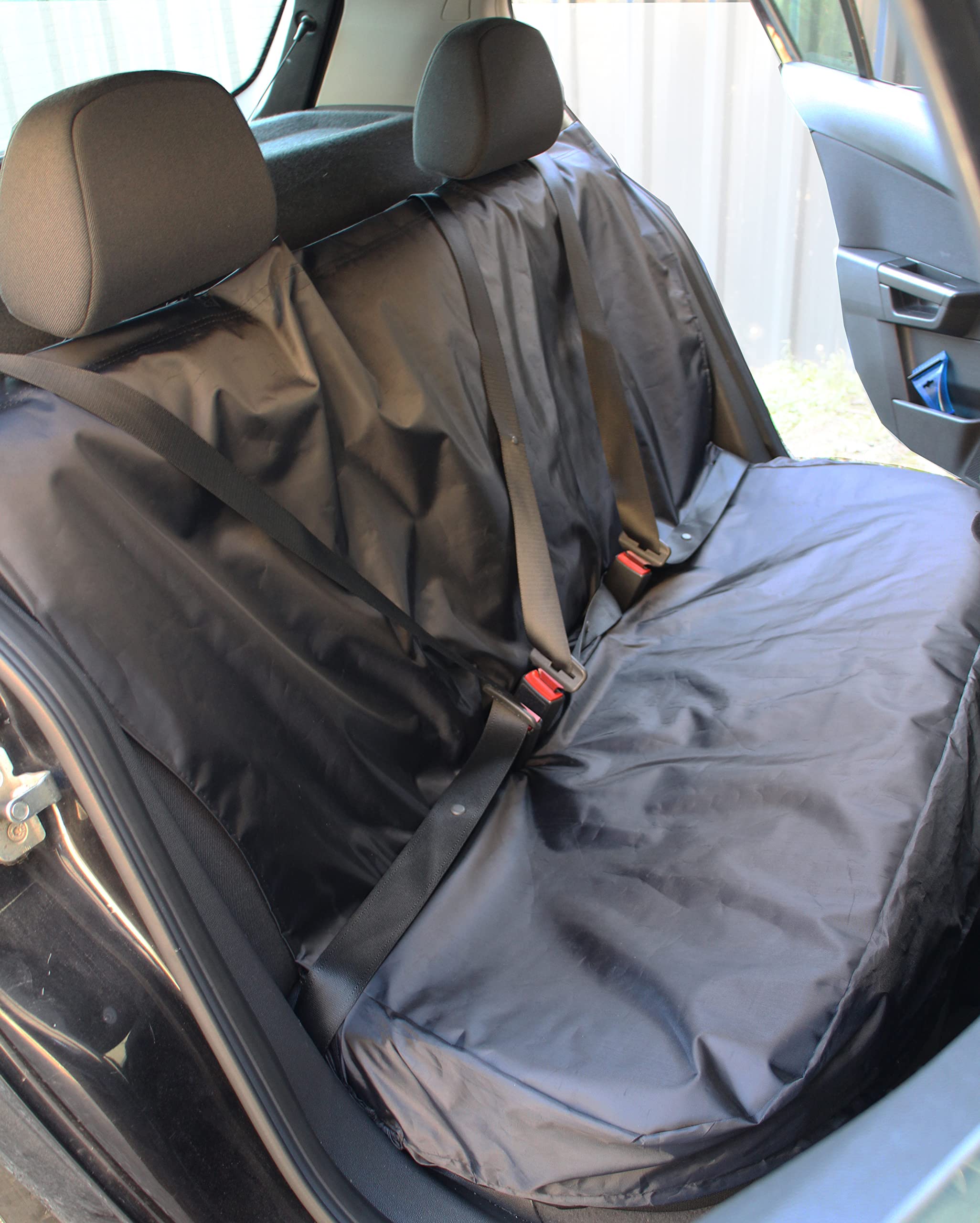 Carseatcover-UK® Heavy Duty Black Waterproof Universal Rear Cover - Multi Fit Protector for Most Cars - Ideal Dog Accessories and Car Seat Protectors for Tradesmen, Mechanics and Child Seats