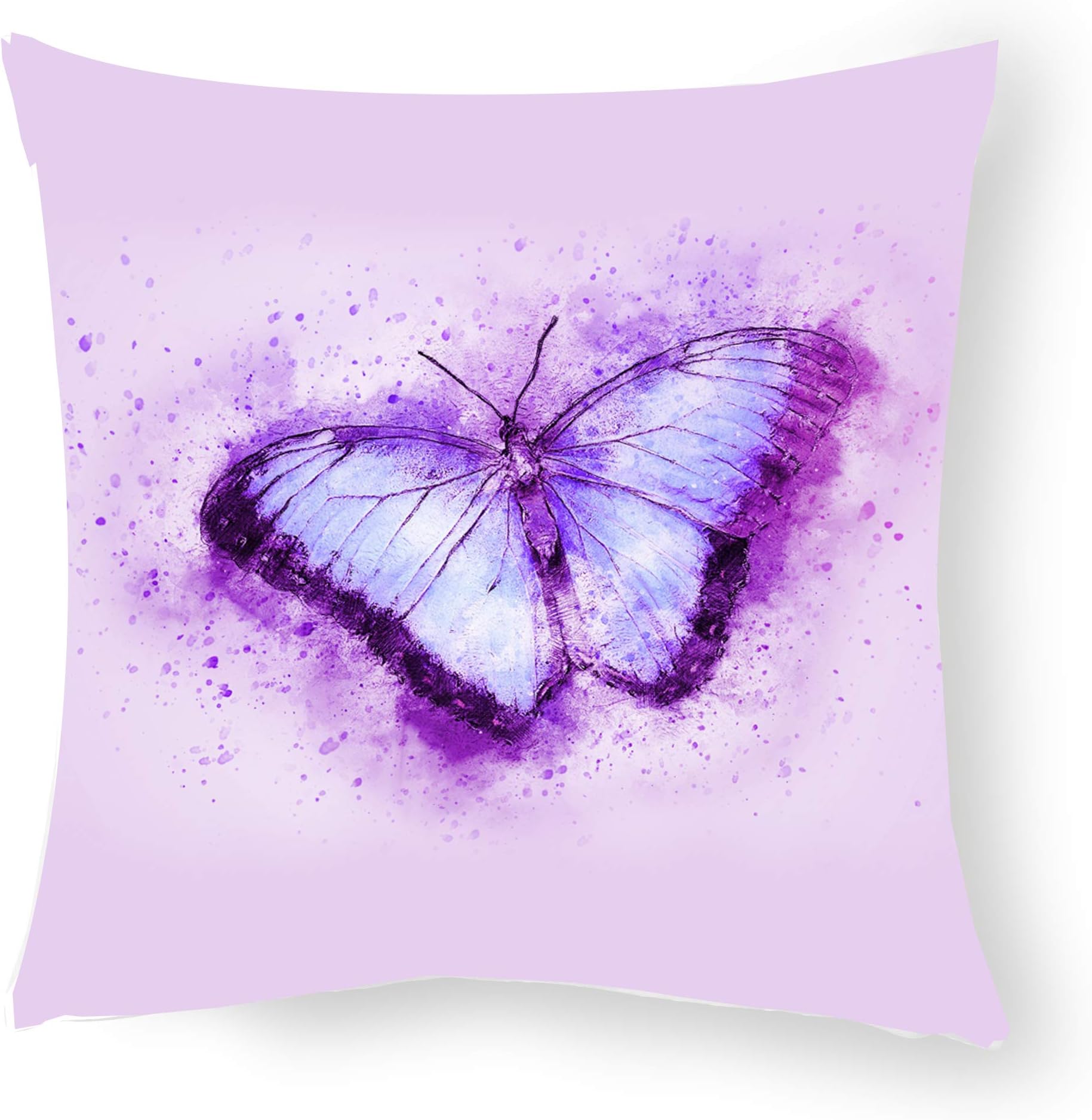 Mekanshi Satin White Printed Butterfly Cushion/Pillow with Filler 12x12 inches Pack of