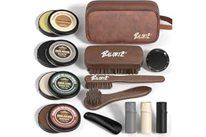 BALORIZ Leather Shoe Shine Kit For Men & Women - 13Pcs Shoe Polish Kits with Shoes Polish, Mink Oil, Horsehair Brush Kit for 