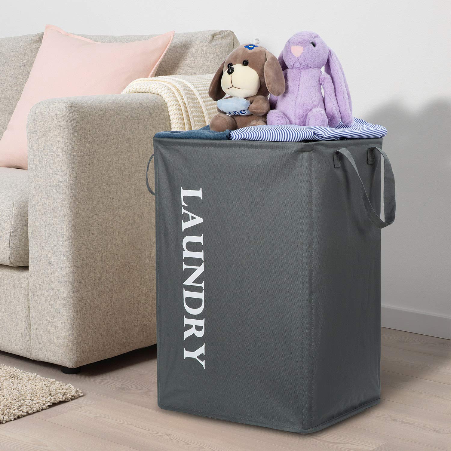 Chrislley Collapsible Laundry Basket with Handles Large Rectangular Laundry Bin 600D Oxford Fabric Waterproof Laundry Hamper 59 * 32 * 39 cm (Gray)