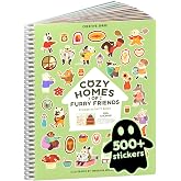 Cupkin Cozy Furry Animal Friends Coloring &amp; Sticker Book | 500+ Stickers | Spiral-bound kids craft format with 12 scenes, 12 art pages, side-by-side viewing, and an easy-peel design for ages 2&ndash;8