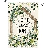 AVOIN colorlife Home Sweet Home Spring Floral Garden Flag 12x18 Inch Double Sided Outside, Eucalyptus Flowers Seasonal Welcome Yard Outdoor Flag