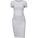 Missufeintl Women's Bodycon Ruched Short Sleeve T Shirt Midi Sundress Fitted Casual Dress